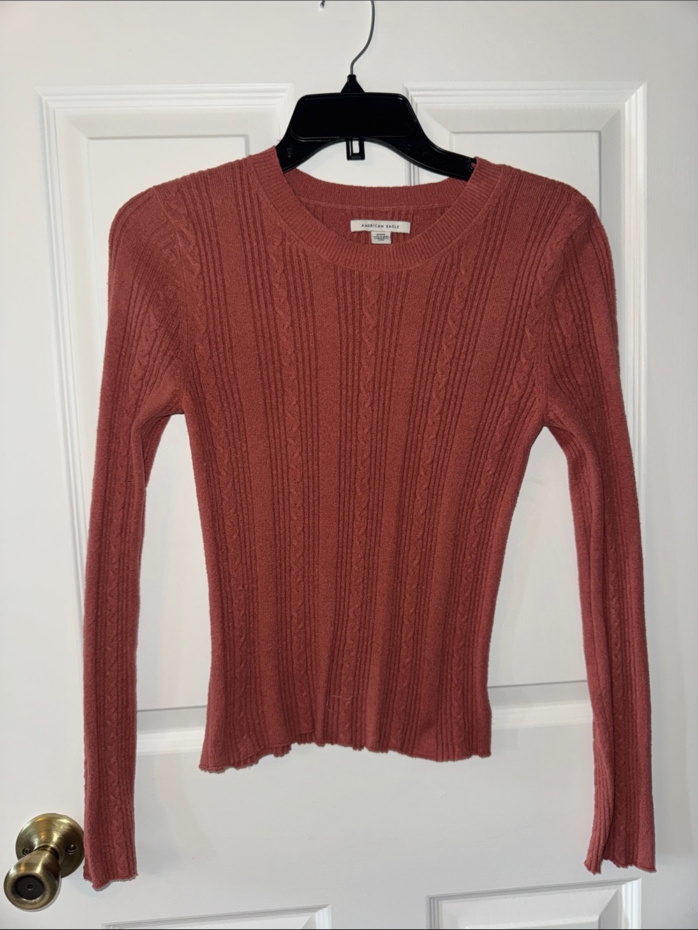 American Eagle Rust Cable-Knit Crewneck Sweater